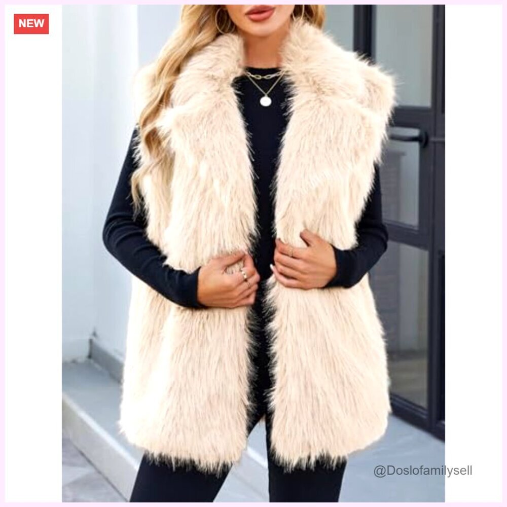 Faux Fur Vest Sleeveless Fuzzy Jacket Open Front Outerwear Women's - Picture 4 of 6